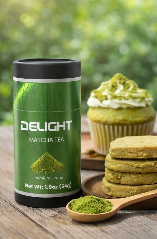 Delight Matcha Tea paired with baked goods demonstrating culinary grade versatility for cooking