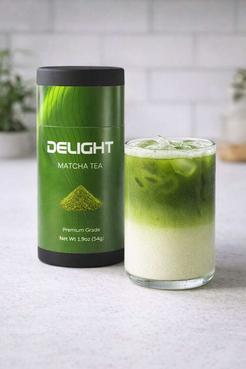 Delight Matcha Tea ceremonial grade iced latte in the bundle offer